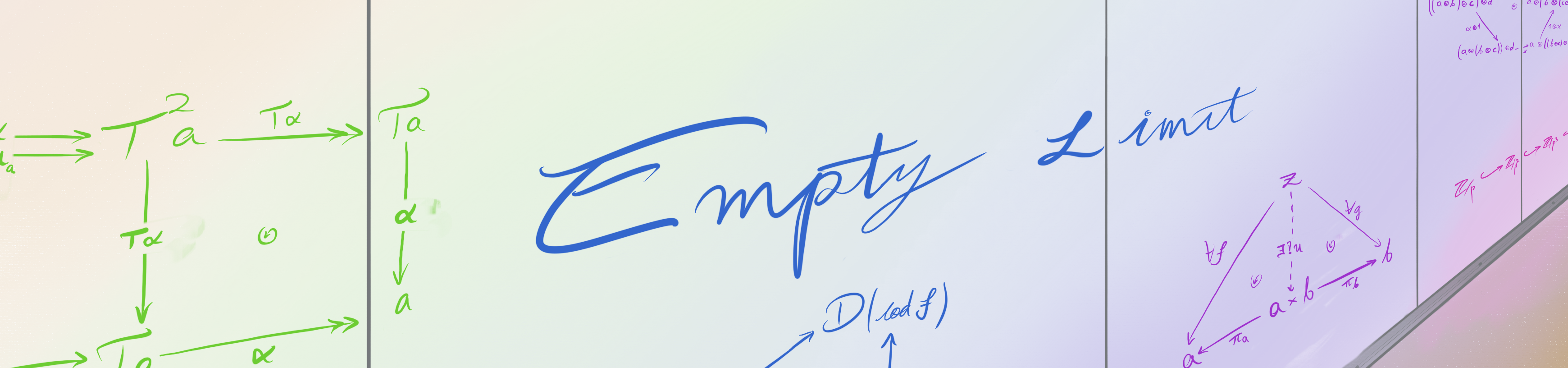 An infinite whiteboard boasting the Empty Limit name on which various diagrams are drawn